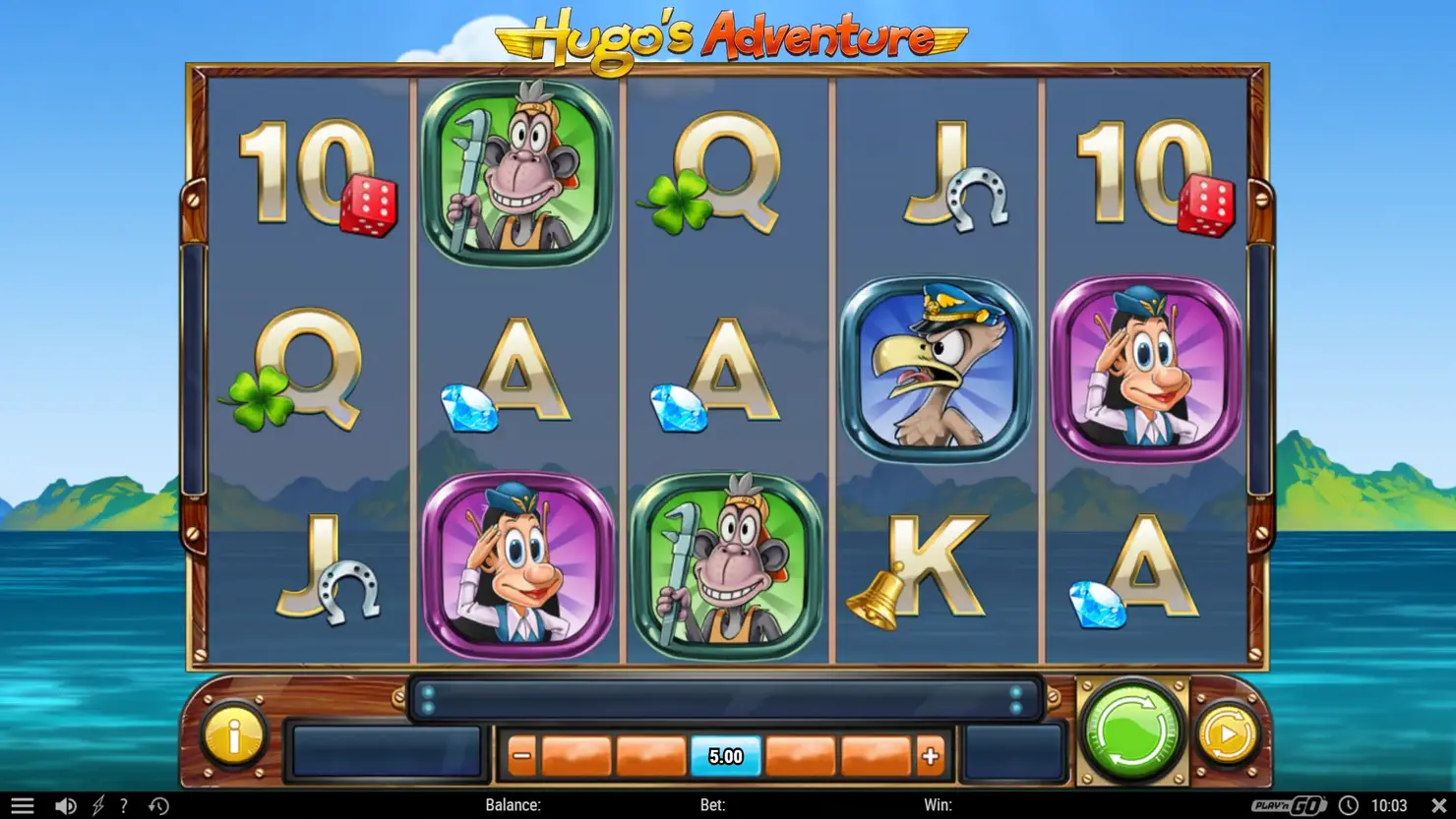 Hugo's Adventure reels with symbols