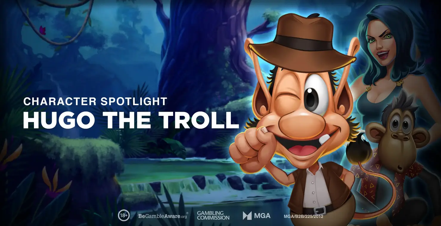 Hugo the Troll characters in a banner