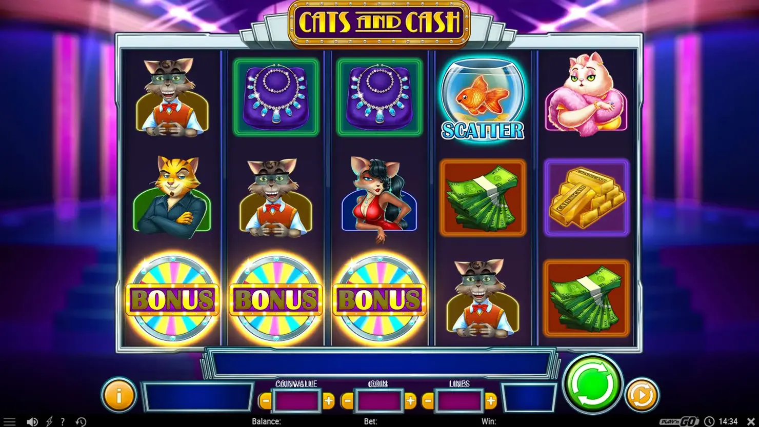 Cats and Cash online slot reels